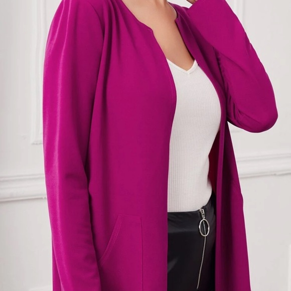 Mid length coat pockets business minimalist BLACK oversized blazer - Picture 7 of 12